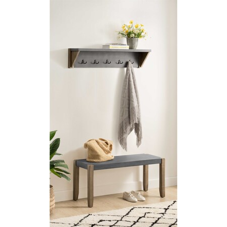 Alaterre Furniture Newport 40" Coat Hook with Shelf and Faux Concrete Bench Set ANNP032971